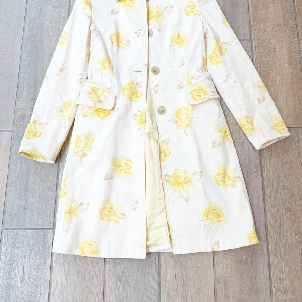 Banana Republic Women's Trench Coat Floral Yellow Button Down Flowers XS - Picture 5 of 9